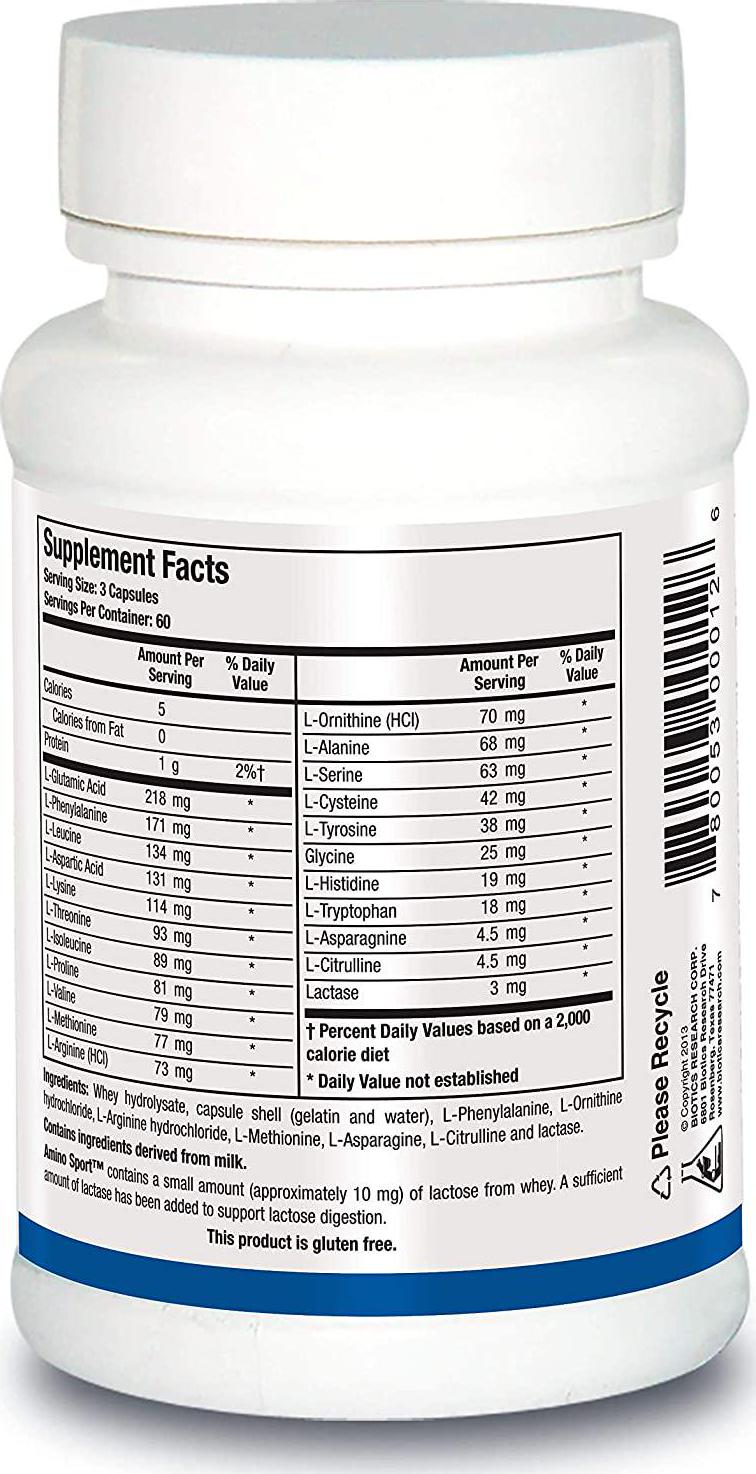 Biotics Research Amino Sport -- Broad Spectrum Amino Acids, Essential Amino Acids, BCAAs, Sports Recovery, Support Lean Muscle Mass 180 Caps
