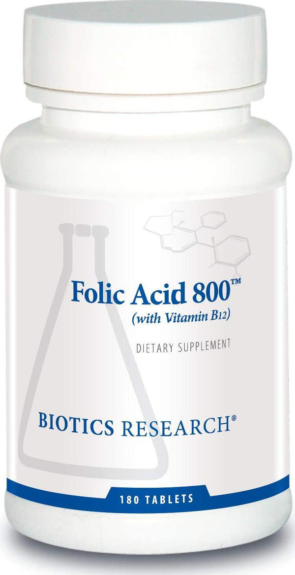 Biotics Research Folic Acid 800TM 800 mcg Food Form of Folic Acid with B12. Methyl Support. Healthy Skin. Pregnancy Nutrition, Energy Support. 180 Tablets