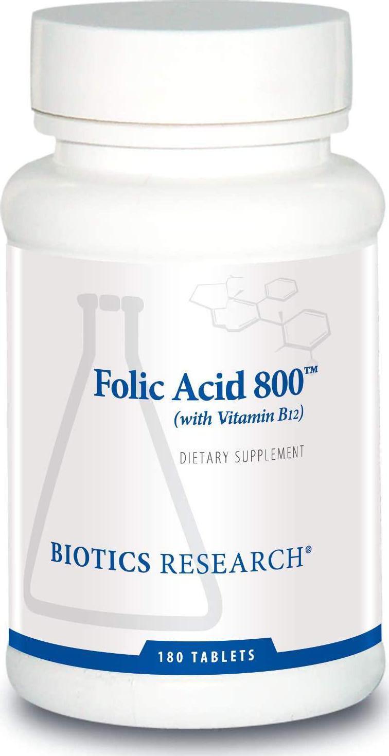 Biotics Research Folic Acid 800TM 800 mcg Food Form of Folic Acid with B12. Methyl Support. Healthy Skin. Pregnancy Nutrition, Energy Support. 180 Tablets