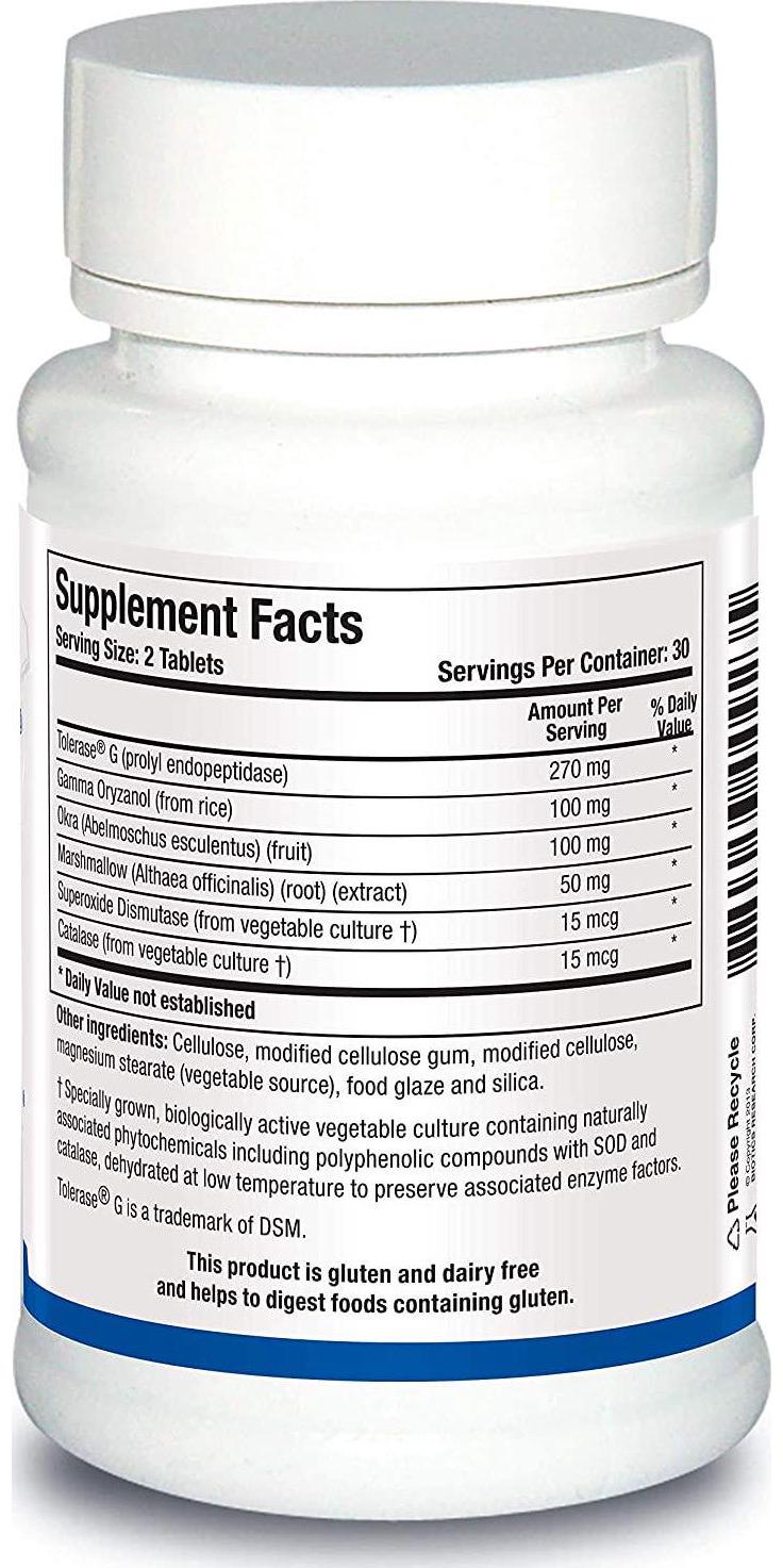 Biotics Research Gluterase – Dietary Enzymes for Digesting Gluten, Specialized Enzyme Preparation, Tolerase, Gut-Supportive Nutrients, Okra, Marshmallow, Vitamin U Complex. 60 Tablets.