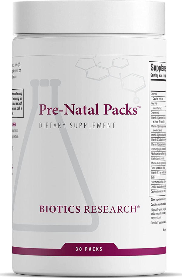 Biotics Research Pre Natal Packs Pre Natal Nutrition Support. Post Natal Formula. Includes Omega3s. Iodine and Folate. Nutritional Needs for Pregnant, Lactating and Women Wishing to Conceive. 30Pack