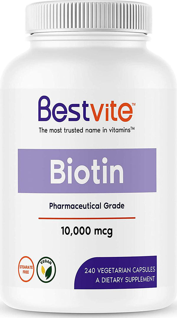 Biotin 10,000mcg (240 Vegetarian Capsules) - No Stearates - No Flow Agents