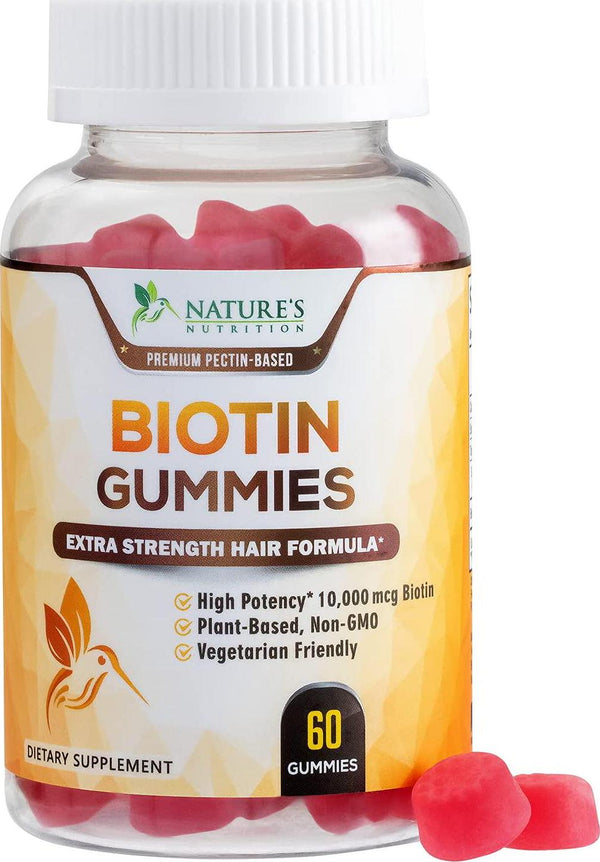 Biotin Gummies for Hair Growth Support High Potency 10000mcg - Aid Healthy Hair, Skin and Nails Vitamin - Made in USA - Best Vegan Pectin-Based Supplement for Men and Women, Non-GMO - 60 Gummies