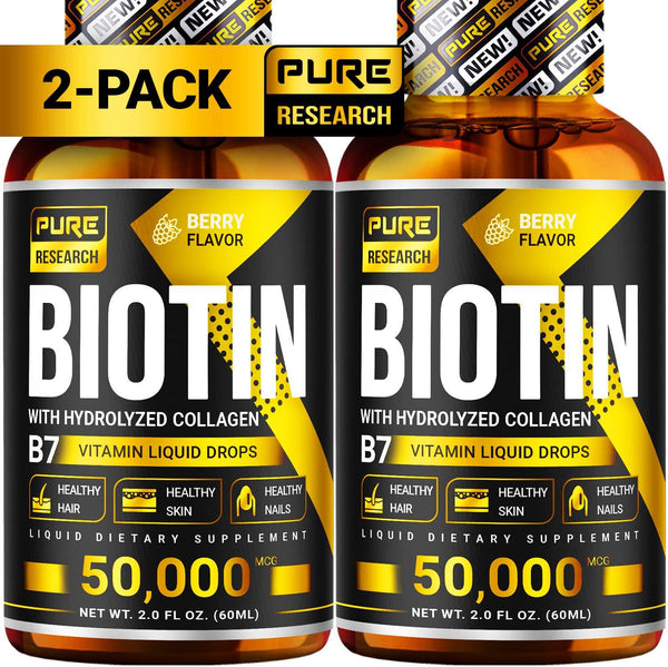 Biotin and Collagen 50,000mcg Hair Growth Liquid Drops, Supports Strong Nails, Glowing Skin, Healthy Hair Growth, More Absorption Than Capsules and Pills