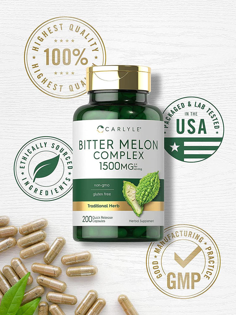 Bitter Melon Capsules | 1000mg | 200 Count | Non-GMO and Gluten Free Extract | Complex Supplement | by Carlyle