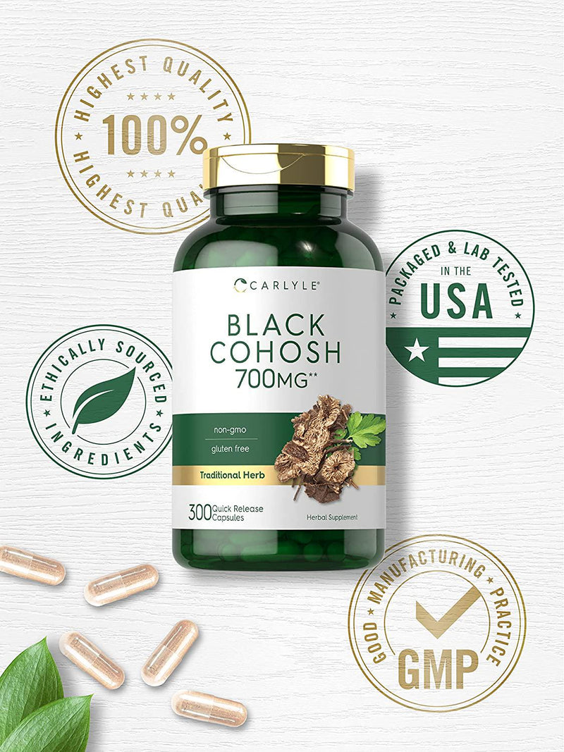 Black Cohosh Capsules | 540mg | 300 Count Non-GMO and Gluten Free Formula | Black Cohosh Root Extract Supplement | by Carlyle