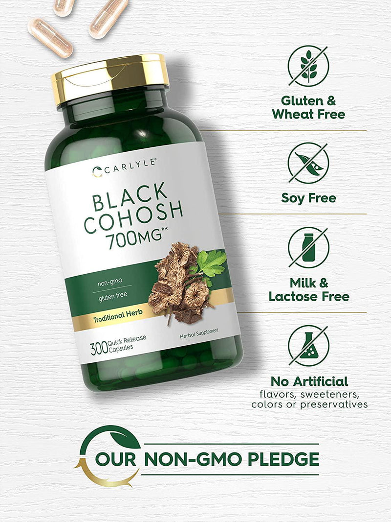 Black Cohosh Capsules | 540mg | 300 Count Non-GMO and Gluten Free Formula | Black Cohosh Root Extract Supplement | by Carlyle
