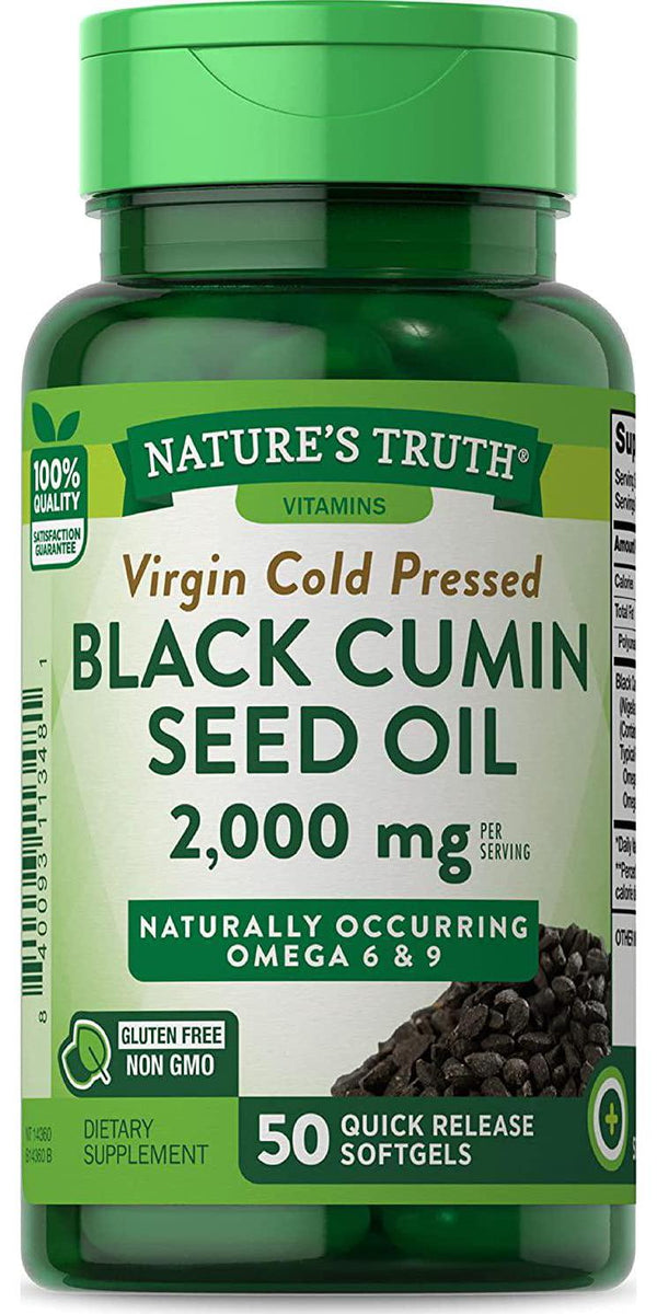 Black Cumin Seed Oil 2000 mg | 50 Softgel Capsules | Cold Pressed Pills | Non-GMO, Gluten Free | by Nature&#039;s Truth