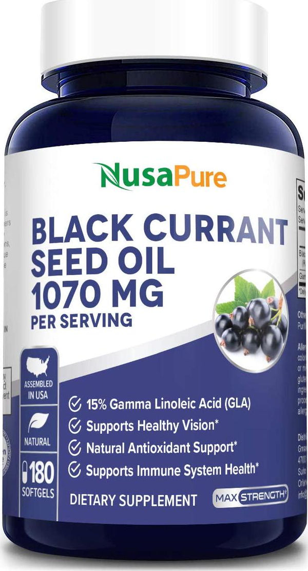 Black Currant Oil 1070mg gla 16% 180 Caps (Non-GMO and Gluten Free) Hexane Free – Natural Anti Aging Antioxidant with High GLA Formula – Supports Hair, Skin, Joint and Eye Health – Softgel Supplement