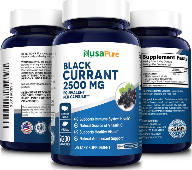 Black Currant Oil 2500 Mg 200 Veggie Capsules (Powder, Vegetarian, Non-GMO and Gluten Free) Pure - Hexane Free - Regulates Hormonal Balance