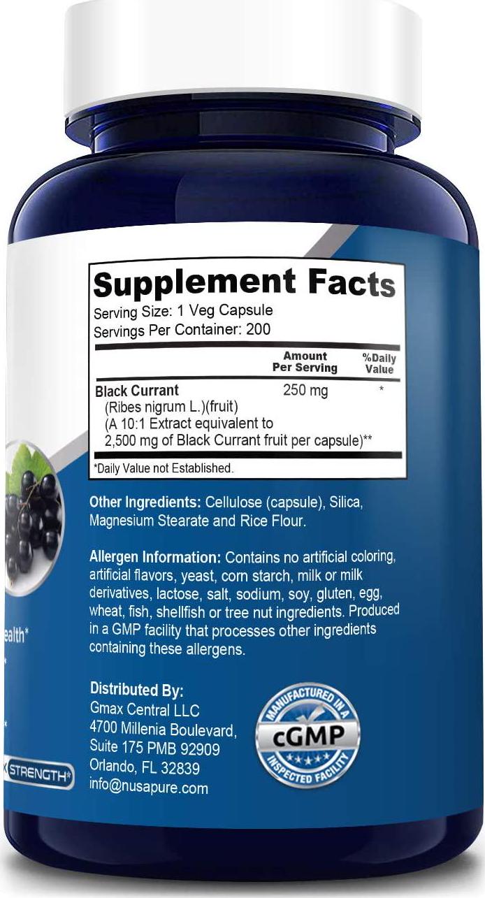 Black Currant Oil 2500 Mg 200 Veggie Capsules (Powder, Vegetarian, Non-GMO and Gluten Free) Pure - Hexane Free - Regulates Hormonal Balance