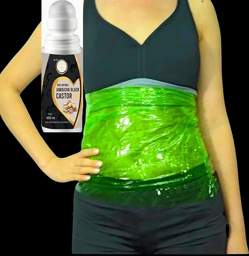 Black Jamaican Castor Oil Pack Kit Compress Body Oil For Women Sauna Wrap Heating Liver Detox, Constipation, Anti Cellulite, Stretch Marks, Post Partum, Sauna Heat Detox Wrap (Oil Included)