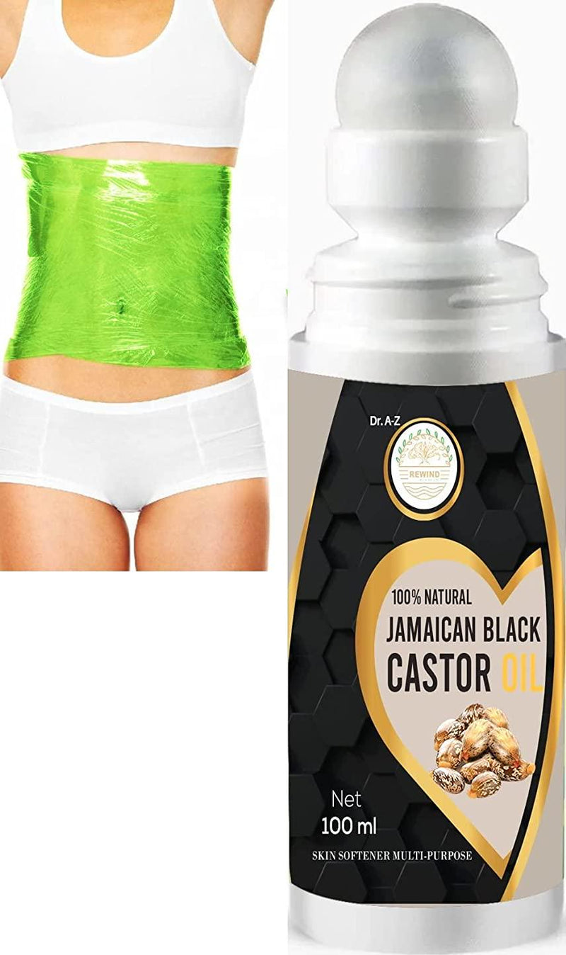 Black Jamaican Castor Oil Pack Kit Compress Body Oil For Women Sauna Wrap Heating Liver Detox, Constipation, Anti Cellulite, Stretch Marks, Post Partum, Sauna Heat Detox Wrap (Oil Included)