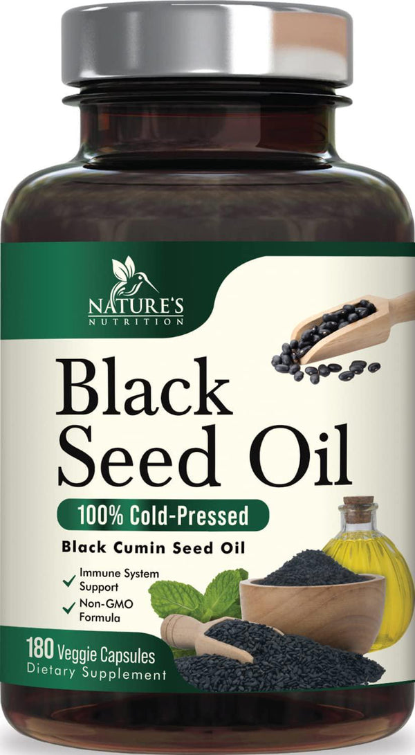 Black Seed Oil Capsules, 1000mg Premium Nigella Sativa Black Cumin Seed Oil, Non GMO, Vegetarian, Liquid Blackseed Oil Supplement (180 Capsules)