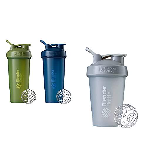 BlenderBottle Classic Shaker Bottle, 28-Ounce (2 Pack), Moss/Moss and Navy/Navy and Classic Shaker Bottle Perfect for Protein Shakes and Pre Workout, 20-Ounce, Pebble Grey