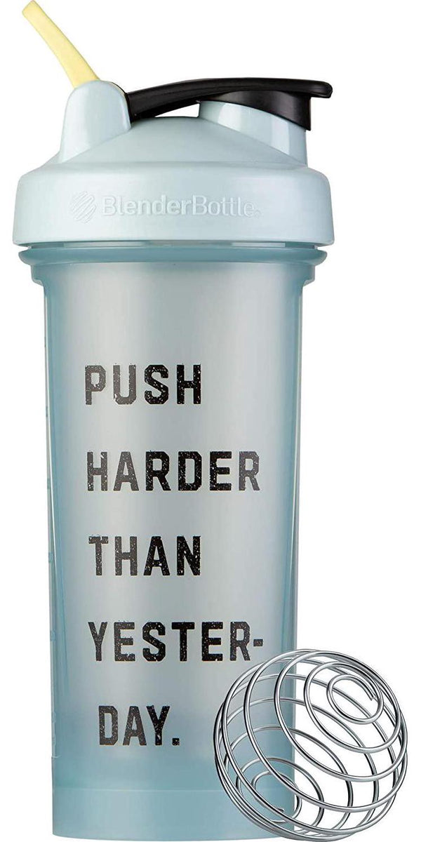 BlenderBottle Motivational Quote Classic V2 Shaker Bottle Perfect for Protein Shakes and Pre Workout, 28-Ounce, Push Harder Than Yesterday