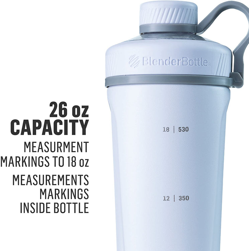 BlenderBottle Radian Shaker Cup Insulated Stainless Steel Water Bottle with Wire Whisk, 26-Ounce, Matte White and 2-in-1 Bottle and Straw Cleaning Brush
