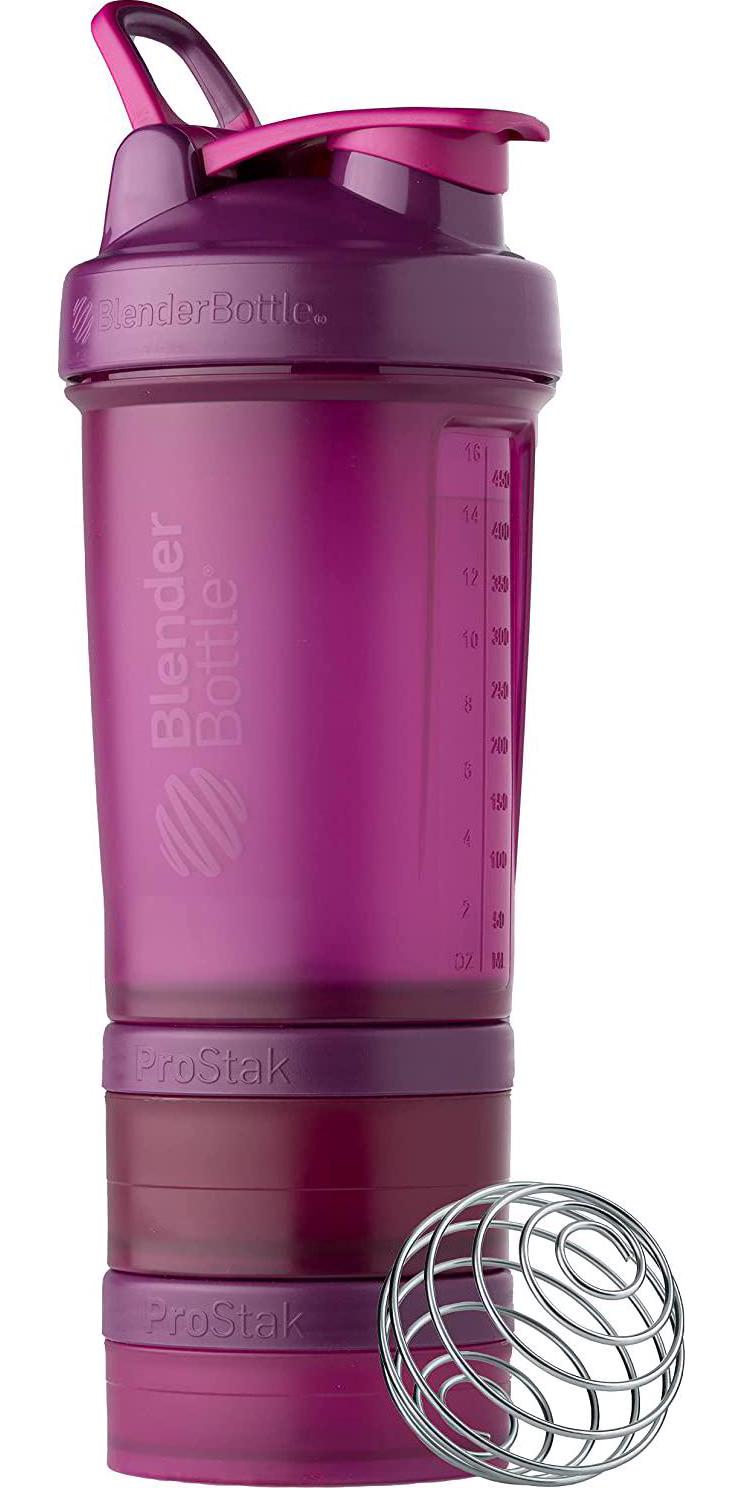 BlenderBottle Shaker Bottle with Pill Organizer and Storage for Protein  Powder, ProStak System, 22-Ounce, Rose Pink