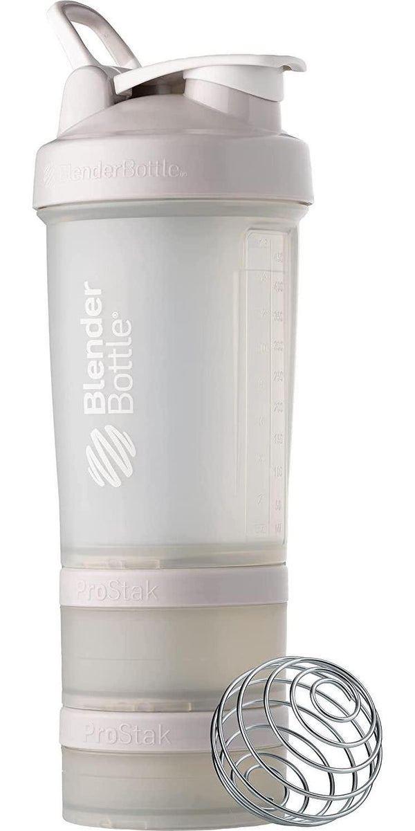 BlenderBottle Shaker Bottle with Pill Organizer and Storage for Protein Powder, ProStak System, 22-Ounce, Smoke Grey