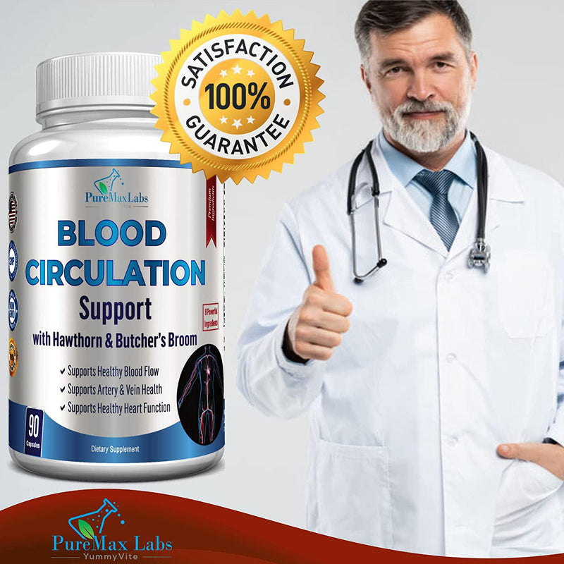 Blood Circulation Supplement - with Hawthorn, Butchers Broom, Horse Chestnut, Arginine, Diosmin, Varicose Veins Treatment for Legs, Circulation and Vein Support, Blood Flow Supplement. 90 Capsules