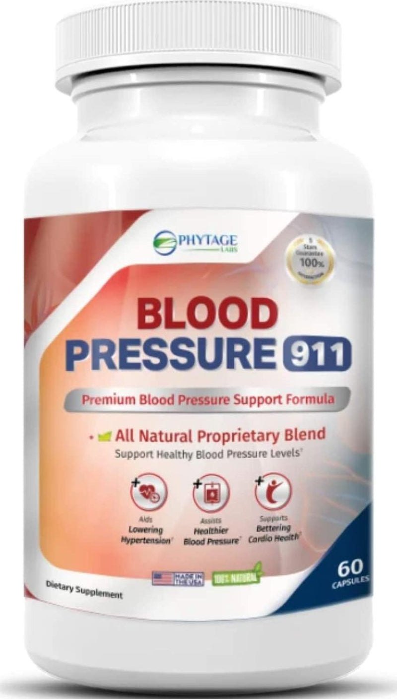 Blood Pressure 911 Support Supplement - PhytAge Labs All Natural Healthy Heart, Cholesterol Level, Cardiovascular Support. 60 Capsules
