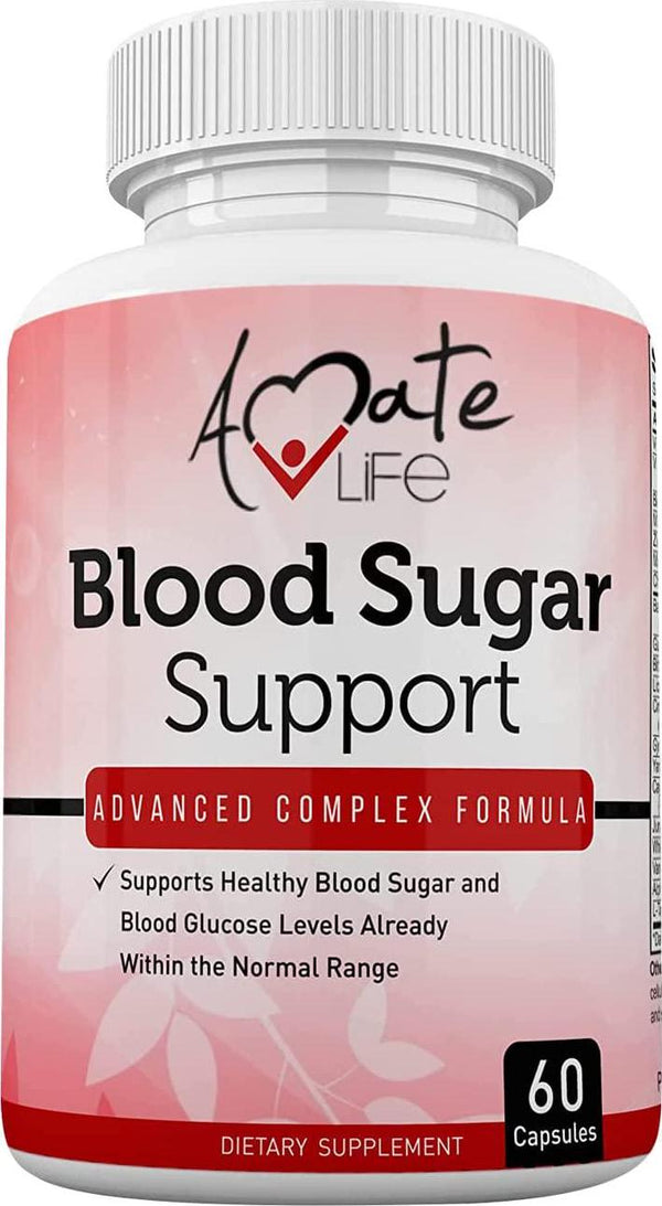 Blood Sugar Support Supplement with Biotin, Cassia Cinnamon, Vitamin C and Vitamin E - Sugar, Glucose, Insulin and Cholesterol Control Pills Supplement - 60 Capsules by Amate Life