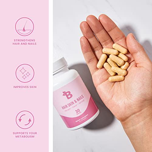 Bloom Nutrition HSN Capsules with Vitamin A, B, C, D, E, Biotin, Folic Acid, and Collagen | Hair Skin and Nails Supplement | Vegan Friendly, Gluten Free, Non-GMO | 60 Count