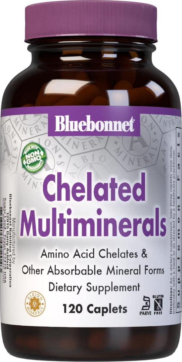 BlueBonnet Albion High Potency Chelated Multiminerals (With Iron) Caplets, 120 Count