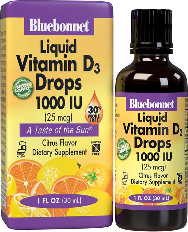 BlueBonnet Liquid Vitamin D3 Drops 1000 IU, Citrus, Transparent, Scented, 1 Fl Oz
