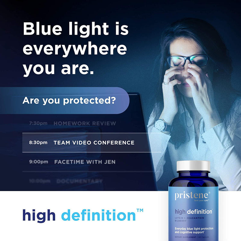 Blue Light Eye Supplement with Lutein, Zeaxanthin, Bilberry - Blue Light Glasses Alternative - Protect Your Eyes from Excessive Screen Time - High Definition (60 Capsules)