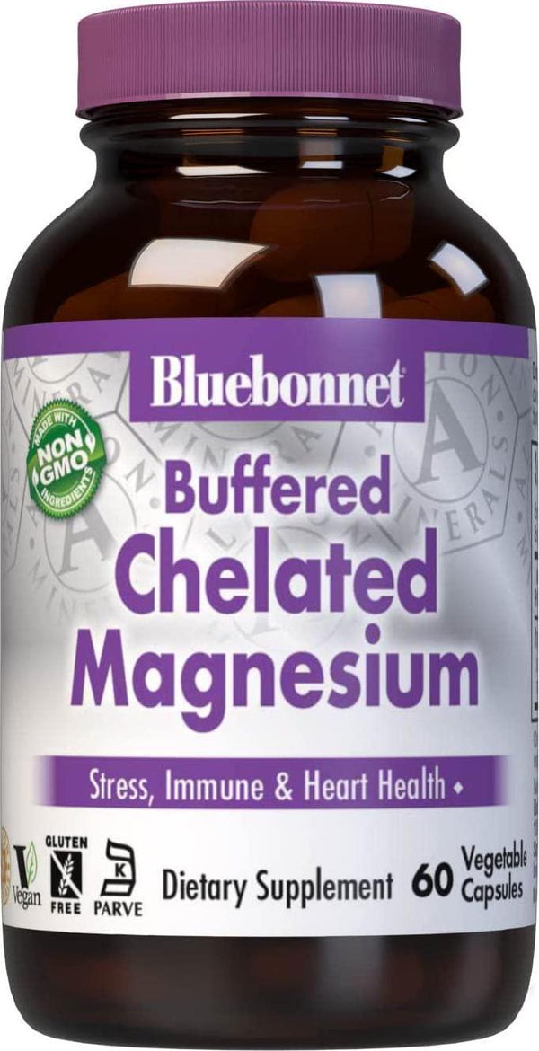Bluebonnet Nutrition Albion Buffered Chelated Magnesium 200 mg, Magnesium Oxide, Stress Relief, Vegan, Non GMO, Gluten Free, Soy Free, Milk Free, Kosher, 60 Vegetable Capsules, 1 Month Supply