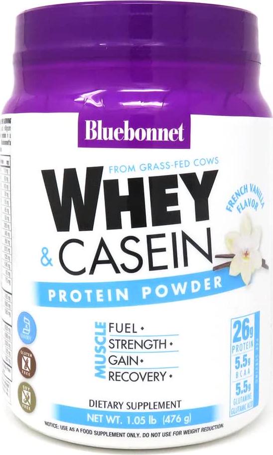 Bluebonnet Nutrition Dual-Action Protein Powder, Whey from Grass Fed Cows, No Sugar Added, Non GMO, Gluten and Soy Free, Kosher Dairy, French Vanilla Flavor, Off-white, 16.8 Oz