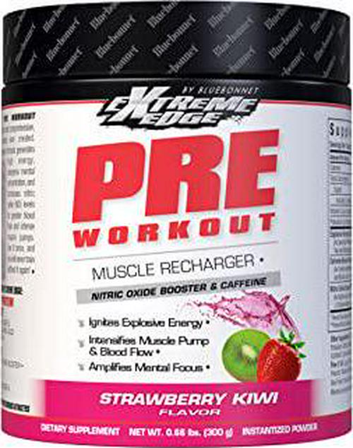 Bluebonnet Nutrition Extreme Edge Pre Workout, Muscle Recharging Formula*, Increases Nitric Oxide (NO) Levels*, Soy-Free, Dairy-Free, Strawberry Kiwi, 30 Servings, 10.56 Ounce