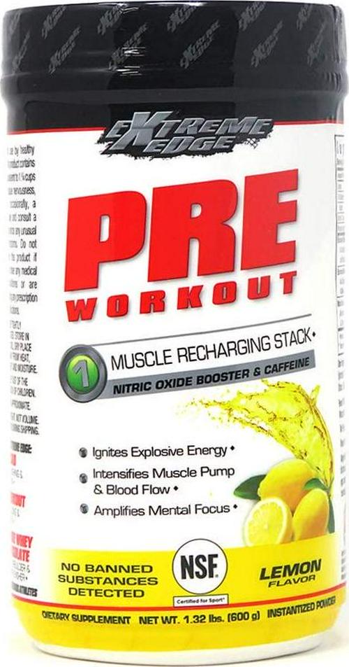 Bluebonnet Nutrition Extreme Edge Pre workout, Muscle Recharging Formula*, Increases Nitric Oxide (NO) levels*, Soy-Free, Dairy-Free, Lemon, 1.32 LB, 60 Servings