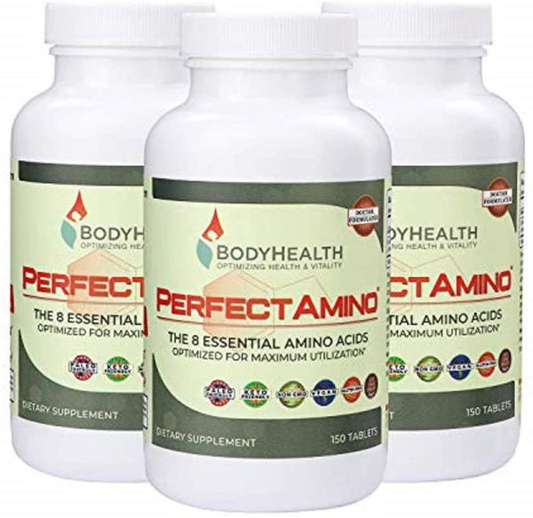 BodyHealth - PerfectAmino (3-Pack) - Amino Acid Supplement Includes BCAAs for Energy, Branched Chain Amino Acid Pills for Pre- and Post-Workout, Vegan Veggie Protein, All 8 Essential Amino Acids