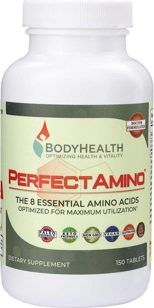 BodyHealth PerfectAmino Tablets (1PK), All 8 Essential Amino Acids with BCAAs + Lysine, Phenylalanine, Threonine, Methionine, Tryptophan, Supplement for Muscle Mass Production, Recovery and Strength