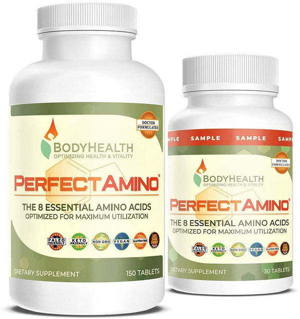 BodyHealth PerfectAmino Tablets (150ct Plus 30ct Travel Bottle), All 8 Essential Amino Acids with BCAAs + Lysine, Phenylalanine, Threonine, Methionine, Tryptophan, Supplement for Recovery and Strength