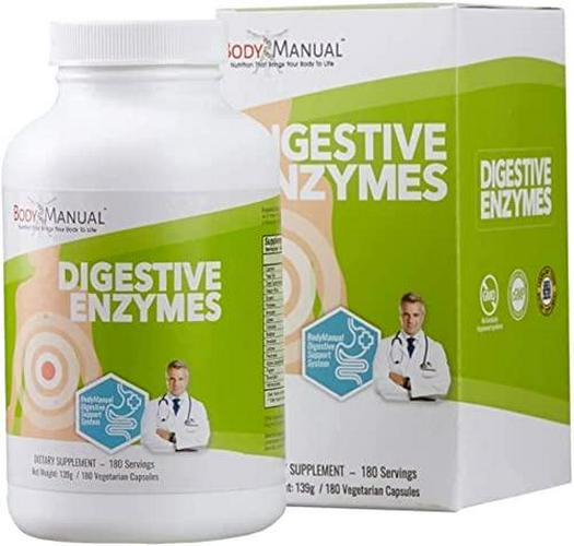 BodyManual Digestive Enzyme Supplement | Supports Healthy Digestion and Nutrient Absorption | Gluten, Dairy, Soy, and GMO Free (180 Capsules)