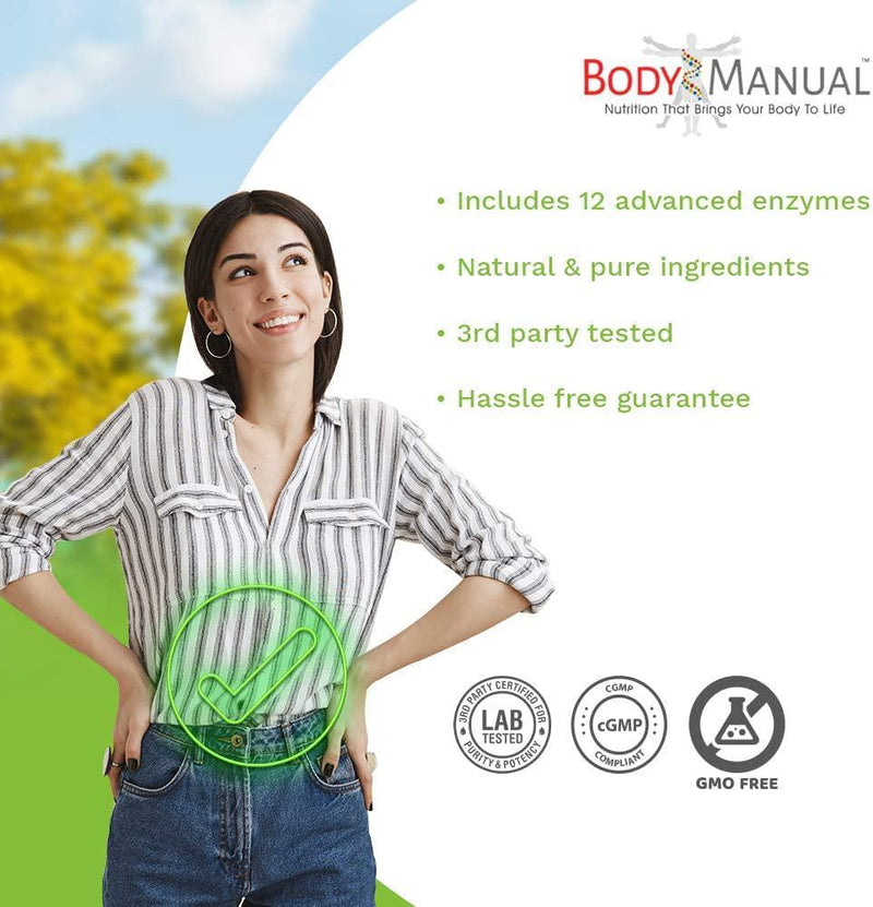 BodyManual Digestive Enzyme Supplement | Supports Healthy Digestion and Nutrient Absorption | Gluten, Dairy, Soy, and GMO Free (180 Capsules)