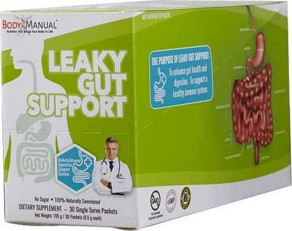 BodyManual Leaky Gut Support, Repair, and Relief | Helps Restore Gut Health with Vitamins, Minerals, Herbs, Probiotics and Other Key Nutrients | Gluten, Dairy, Soy, and GMO Free (Powder/Packets)