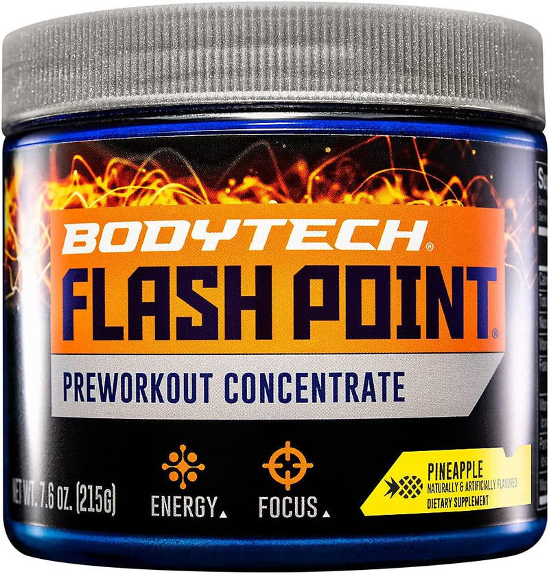 BodyTech Flash Point Pre Workout Concentrate for Energy, Focus Stamina, Pineapple (201 Grams Powder)