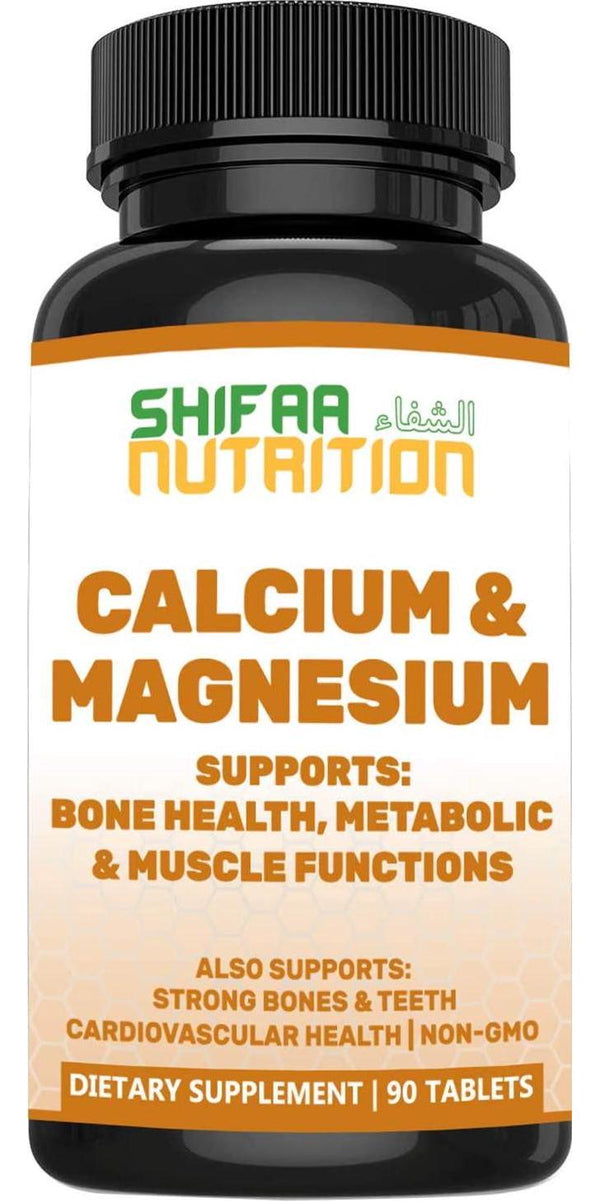 Bone Strength Calcium Magnesium Supplement by SHIFAA NUTRITION | With Vitamin D3, Trace Minerals | Supports Cardiovascular Health and Metabolic Functions | NON-GMO Cal Mag | Halal Vitamins | 30 servings