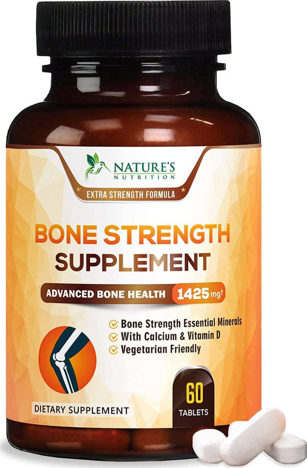Bone Strength Supplements Calcium Formula - Vitamin K and D3, Magnesium, Potassium - Made in USA - Complete Bone Support Supplement, High Absorption Formula - 60 Tablets