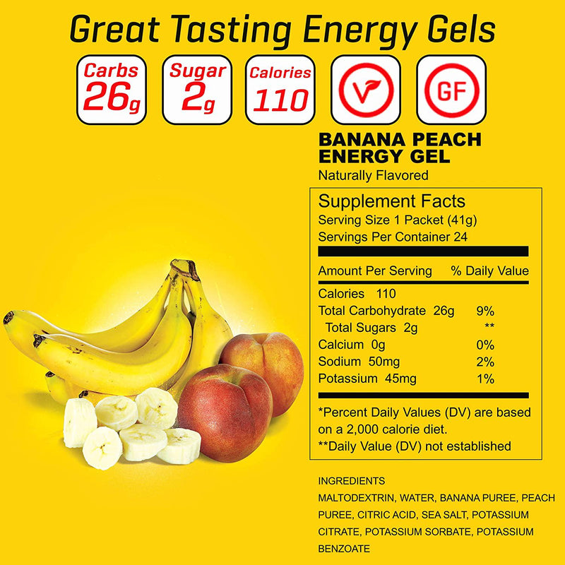 Boom Nutrition - Carb Boom Energy Gel - Fruit-Flavored Energy Gels - Workout Gel - Energy Gel for Cycling - Running Gel - Natural Energy Gel - Banana Peach (24 Pack)