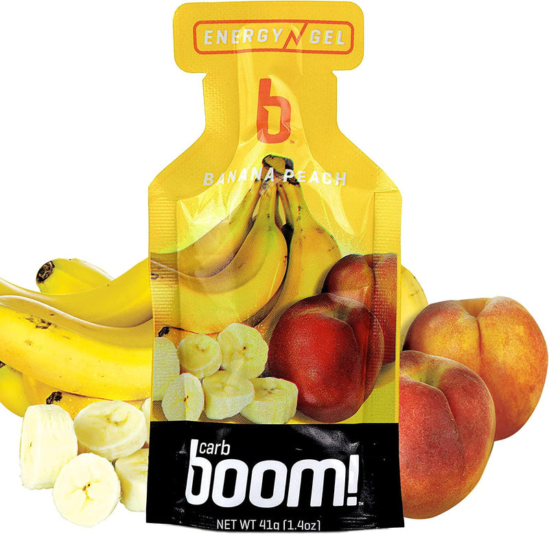 Boom Nutrition - Carb Boom Energy Gel - Fruit-Flavored Energy Gels - Workout Gel - Energy Gel for Cycling - Running Gel - Natural Energy Gel - Banana Peach (24 Pack)