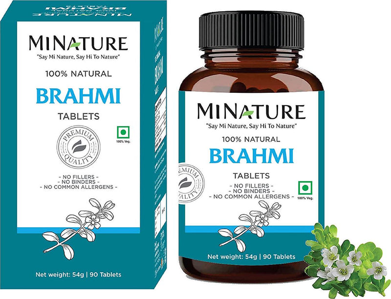 Brahmi Tablets - 90 tablets, 1000 mg |45 Days supply | by mi nature | 100% Natural Brahmi Tablets | Vegan | Bacopa Monnieri | Herbal Supplements | From India
