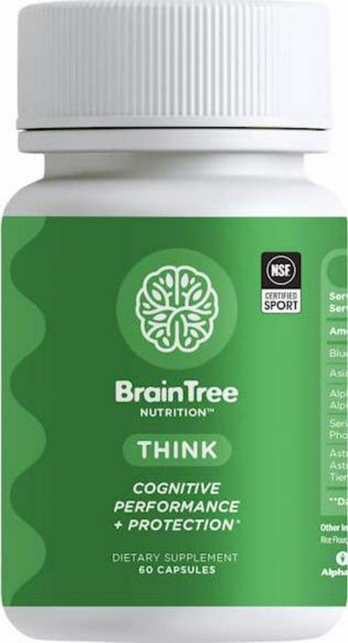 BrainTree Nutrition Think | Cognitive Performance + Protection | Supports Concentration, Memory, Focus* | NSF Certified for Sport | Capsules: 60 (1 Bottle)