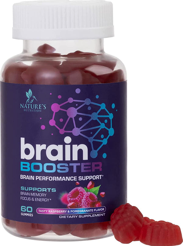 Brain Booster Gummies - Brain Supplement with B12 For Energy and Clarity - Support Focus and Support Memory - Brain Supplement For Concentration, Brain Fog, and Cognition - Vegan, Non-GMO - 60 Gummies