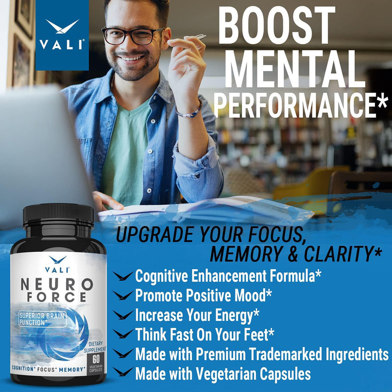 Brain Booster Supplement for Focus, Memory, Clarity, Energy - 60 Veggie Pills. Cognitive Function Support for Optimal Mental Performance, Advanced Stack Smart Natural Extra Strength Premium Formula
