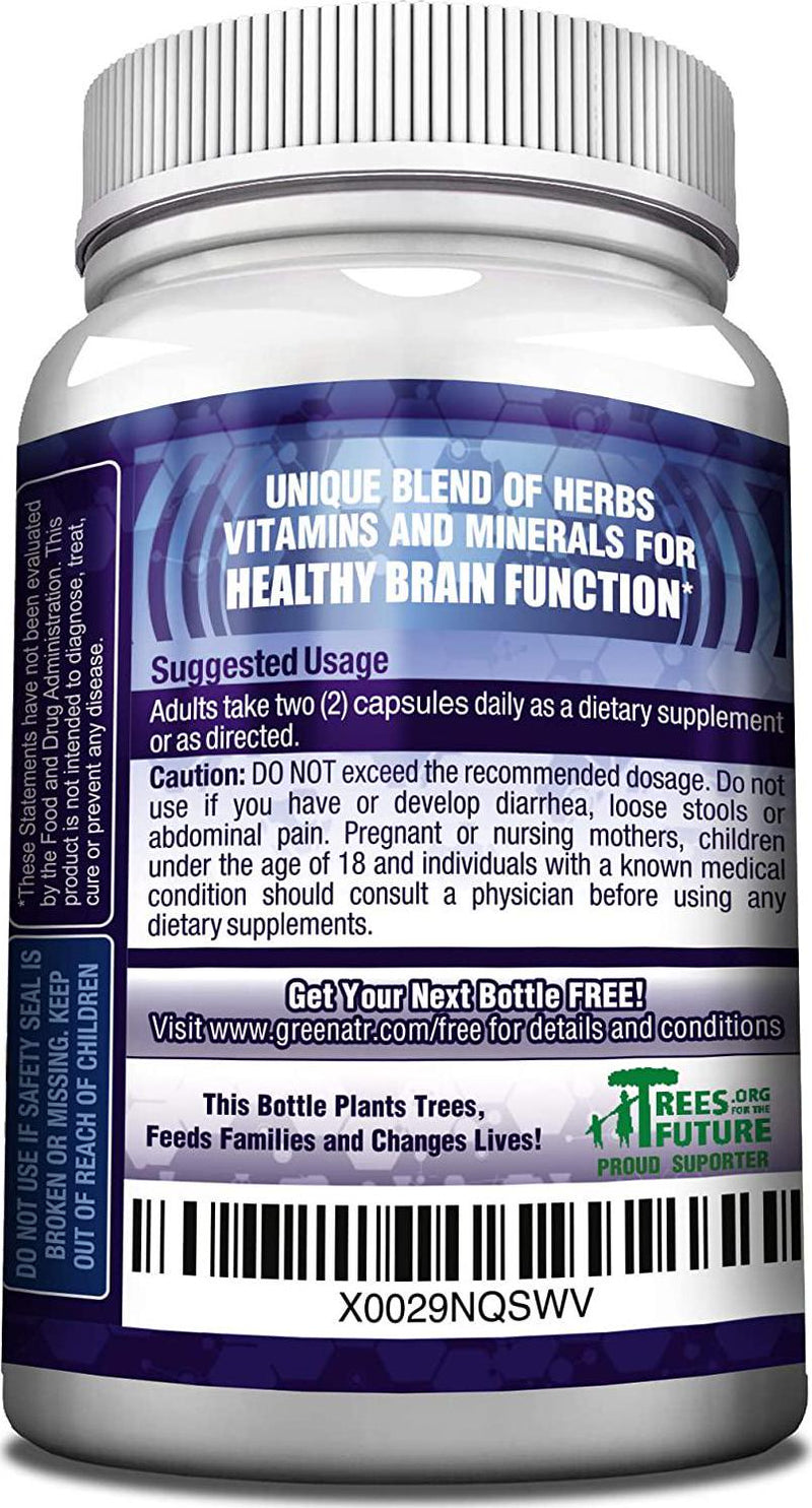 Brain Supplement to Enhance Memory, Energy, Focus and Clarity with b12 Vitamin (1 Bottle)